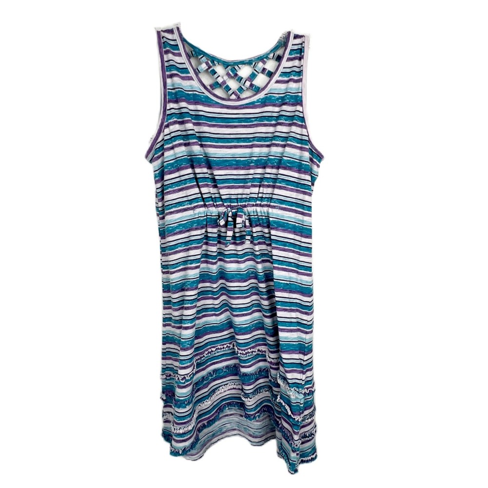 Boston Traders Dress Youth Large 12/14 Blue Purple Striped Sleeveless Casual